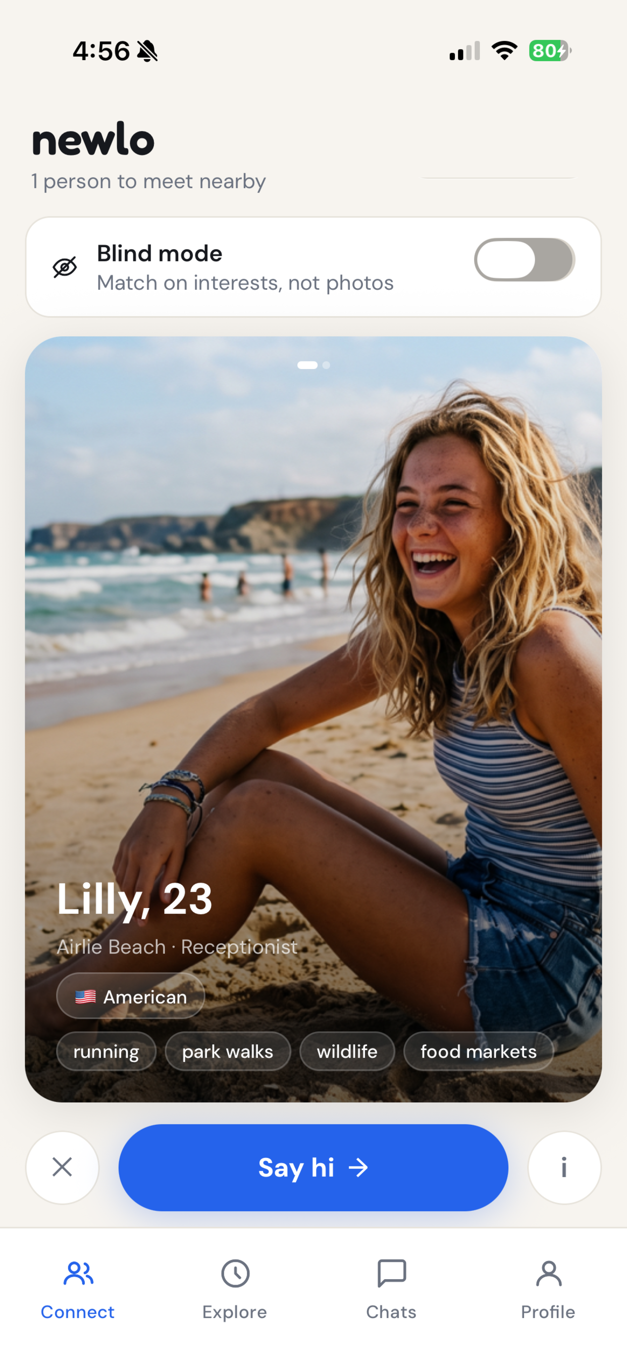 The Newlo app showing a nearby person to meet